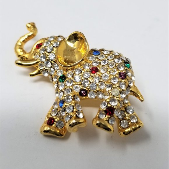 Jewelry - Elephant Pin loaded with Colorful Rhinestones CUTE